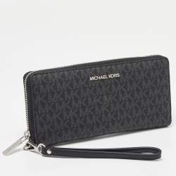 Michael Kors Black/Grey Signature Coated Canvas Zip Around Wallet