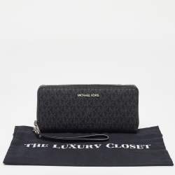 Michael Kors Black/Grey Signature Coated Canvas Zip Around Wallet