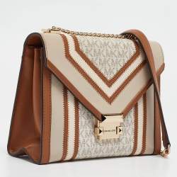 مملوكة مسبقًا Michael Kors Beige/Brown Signature Coated Canvas and Leather Large Whitney Shoulder Bag