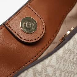Pre Owned Michael Kors White/Brown Signature Coated Canvas and Leather Trisha Tote