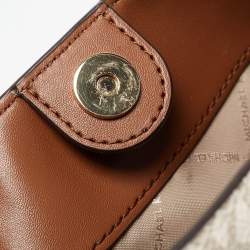 Pre Owned Michael Kors White/Brown Signature Coated Canvas and Leather Trisha Tote