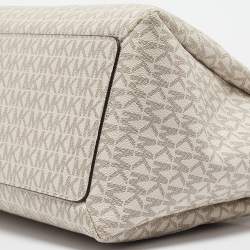 Pre Owned Michael Kors White/Brown Signature Coated Canvas and Leather Trisha Tote