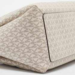 Pre Owned Michael Kors White/Brown Signature Coated Canvas and Leather Trisha Tote