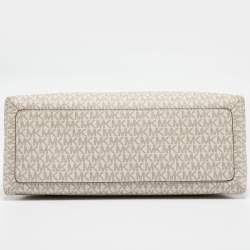 Pre Owned Michael Kors White/Brown Signature Coated Canvas and Leather Trisha Tote