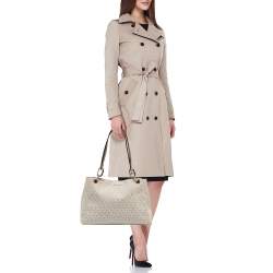 Pre Owned Michael Kors White/Brown Signature Coated Canvas and Leather Trisha Tote