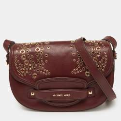 Pre Owned Michael Kors Red Grommet Leather Flap Crossbody Bag