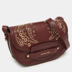 Pre Owned Michael Kors Red Grommet Leather Flap Crossbody Bag