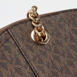 Pre Owned Michael Kors Dark Brown Signature Coated Canvas Large Jet Set Travel Tote