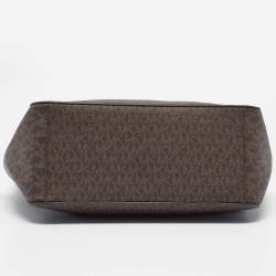 Pre Owned Michael Kors Dark Brown Signature Coated Canvas Large Jet Set Travel Tote