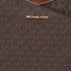 Pre Owned Michael Kors Dark Brown Signature Coated Canvas Large Jet Set Travel Tote
