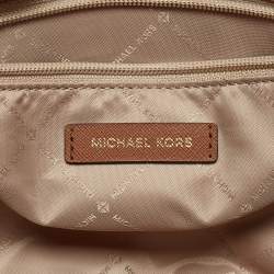 Pre Owned Michael Kors Dark Brown Signature Coated Canvas Large Jet Set Travel Tote