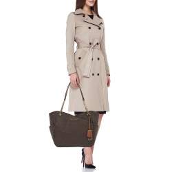 Pre Owned Michael Kors Dark Brown Signature Coated Canvas Large Jet Set Travel Tote