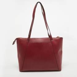 Pre Owned Michael Kors Red Leather Medium East West Maddie Tote