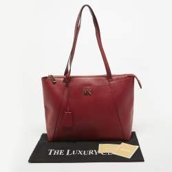 Pre Owned Michael Kors Red Leather Medium East West Maddie Tote
