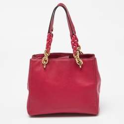 Pre Owned MICHAEL Michael Kors Pink Leather Mini Cynthia Bow Tote