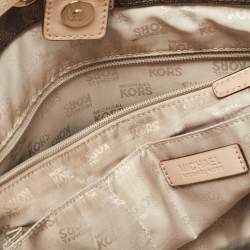 Pre Owned Michael Kors Brown/Beige Monogram Coated Canvas and Leather Drawstring Bag