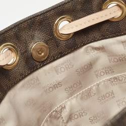 Pre Owned Michael Kors Brown/Beige Monogram Coated Canvas and Leather Drawstring Bag