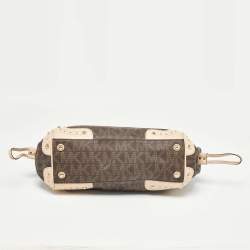 Pre Owned Michael Kors Brown/Beige Monogram Coated Canvas and Leather Drawstring Bag