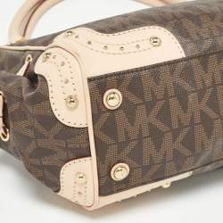 Pre Owned Michael Kors Brown/Beige Monogram Coated Canvas and Leather Drawstring Bag