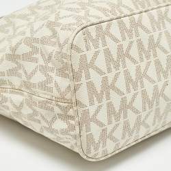 Michael Kors Beige/White Signature Coated Canvas and Leather Jet Set Tote