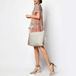 Pre Owned Michael Kors Light Grey Leather Elana Tassel Bucket Bag