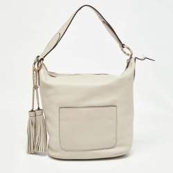 Pre Owned Michael Kors Light Grey Leather Elana Tassel Bucket Bag
