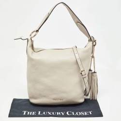 Pre Owned Michael Kors Light Grey Leather Elana Tassel Bucket Bag