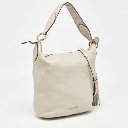 Pre Owned Michael Kors Light Grey Leather Elana Tassel Bucket Bag