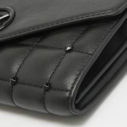 Pre Owned Michael Kors Black Quilted Leather Carmen Wallet On Chain