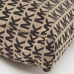 Michael Kors Black/Beige Signature Canvas and Leather Jet Set Tote