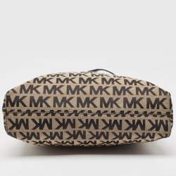 Michael Kors Black/Beige Signature Canvas and Leather Jet Set Tote
