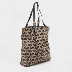 Michael Kors Black/Beige Signature Canvas and Leather Jet Set Tote