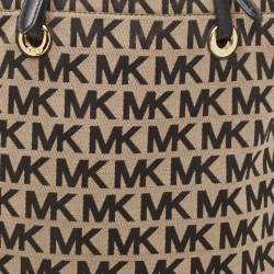 Michael Kors Black/Beige Signature Canvas and Leather Jet Set Tote