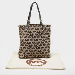 Michael Kors Black/Beige Signature Canvas and Leather Jet Set Tote