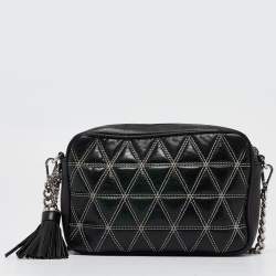 Pre Owned Michael Kors Black/White Quilted Leather Medium Ginny Crossbody Bag