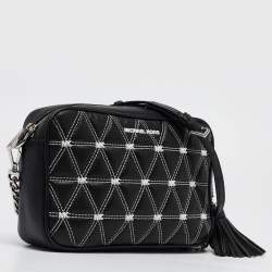 Pre Owned Michael Kors Black/White Quilted Leather Medium Ginny Crossbody Bag