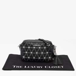 Pre Owned Michael Kors Black/White Quilted Leather Medium Ginny Crossbody Bag