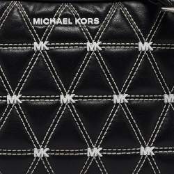Pre Owned Michael Kors Black/White Quilted Leather Medium Ginny Crossbody Bag
