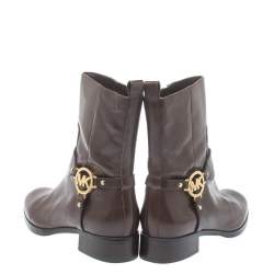 Pre Owned MICHAEL Michael Kors Brown Leather Fulton Ankle Boots Size 39