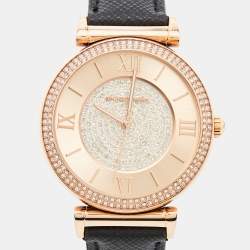 Michael Kors Champagne Crystal Pavéd Rose Gold Plated Stainless Steel Leather Catlin MK2376 Women's Wristwatch 38 mm