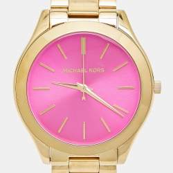 Pre Owned Michael Kors Pink Yellow Gold Plated Stainless Steel Runway MK3264 Women's Wristwatch 42 mm