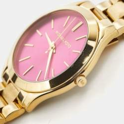 Pre Owned Michael Kors Pink Yellow Gold Plated Stainless Steel Runway MK3264 Women's Wristwatch 42 mm