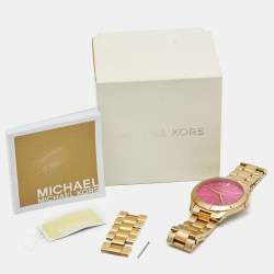 Pre Owned Michael Kors Pink Yellow Gold Plated Stainless Steel Runway MK3264 Women's Wristwatch 42 mm