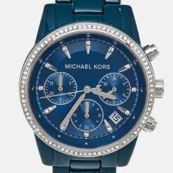 Pre Owned Michael Kors Blue Teal Coated Stainless Steel Ritz MK6722 Women's Wristwatch 37 mm