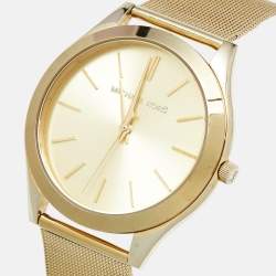 Pre Owned Michael Kors Champagne Gold Plated Stainless Steel Slim Runway MK3282 Women's Wristwatch 42 mm