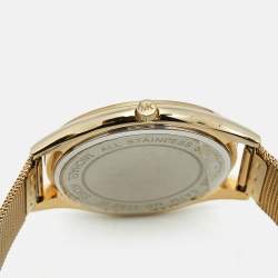 Pre Owned Michael Kors Champagne Gold Plated Stainless Steel Slim Runway MK3282 Women's Wristwatch 42 mm