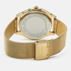 Pre Owned Michael Kors Champagne Gold Plated Stainless Steel Slim Runway MK3282 Women's Wristwatch 42 mm