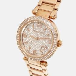 Pre Owned Michael Kors Pave Rose Gold Plated Stainless Steel Parker MK6511 Women's Wristwatch 38 mm 