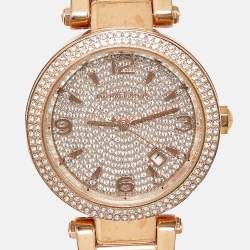 Pre Owned Michael Kors Pave Rose Gold Plated Stainless Steel Parker MK6511 Women's Wristwatch 38 mm 