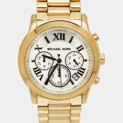 مملوكة مسبقًا Michael Kors Cooper MK5916 Silver Dial Gold Tone Stainless Steel Women's Wristwatch 40 mm